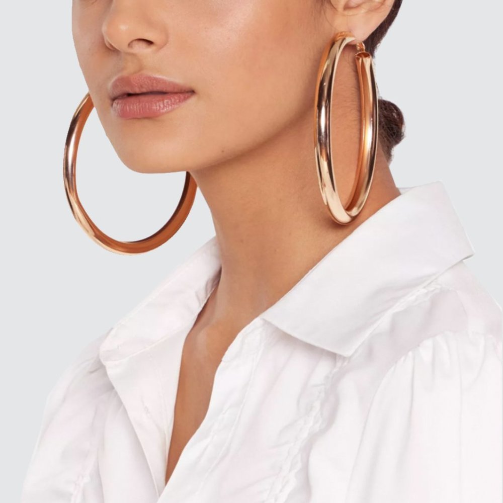 Oversized Wide Hoop Earrings - Gold